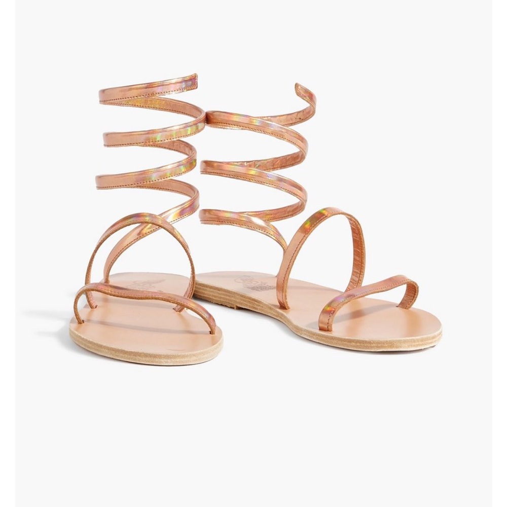 Strappy Spiral Sandals in Iridescent Tan